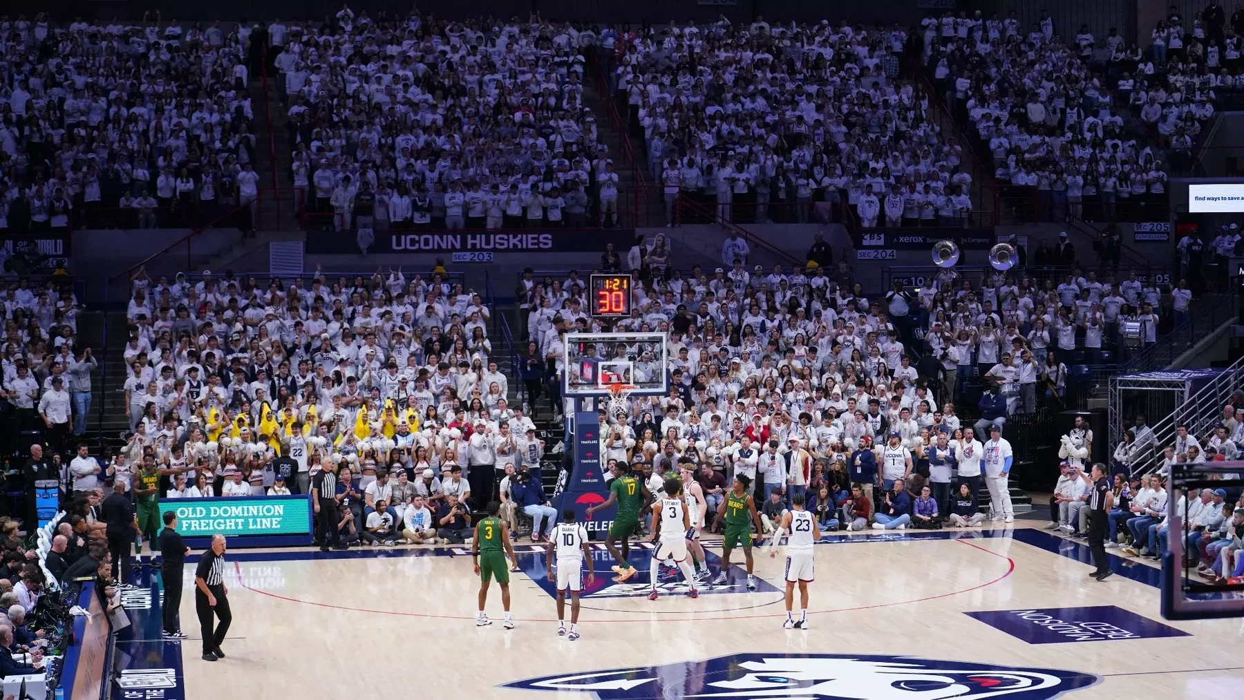 UConn basketball game in a crowded Gampel Pavilion